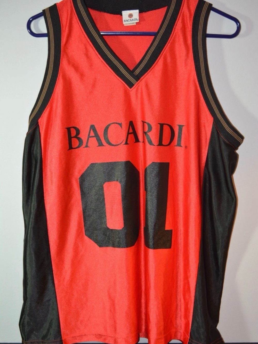 Bacardi vintage Red & Black Athletic Jersey Top XXL